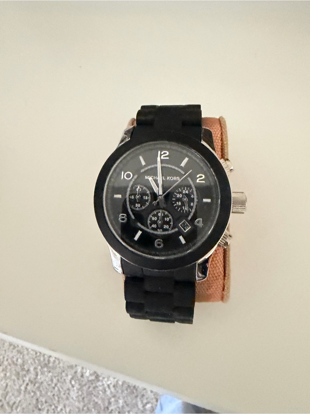 Michael Kors Black and Silver Silicone Chronograph Watch